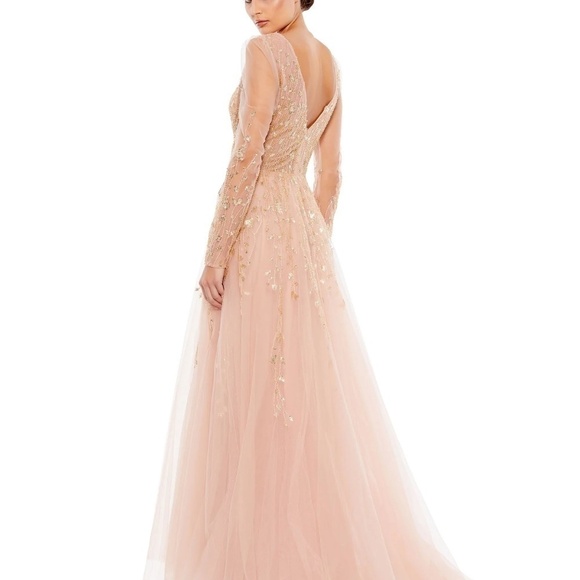 NWT Mac Duggal 20295 Embellished V Neck Long Sleeve A Line Gown Pink Size 16 - Picture 8 of 12